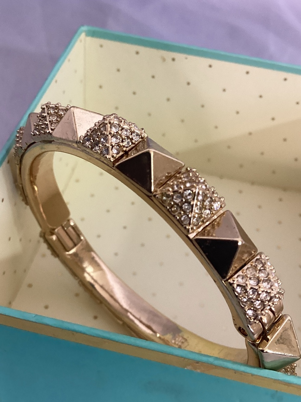 Banana Republic Gold Pyramid Stud and Crystal Hinged Bangle Bracelet